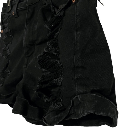 AMERICAN EAGLE MOM SHORTS Solid Black Zip Fly High Rise Roll Cuff Jeans Denim 4 - Picture 10 of 16